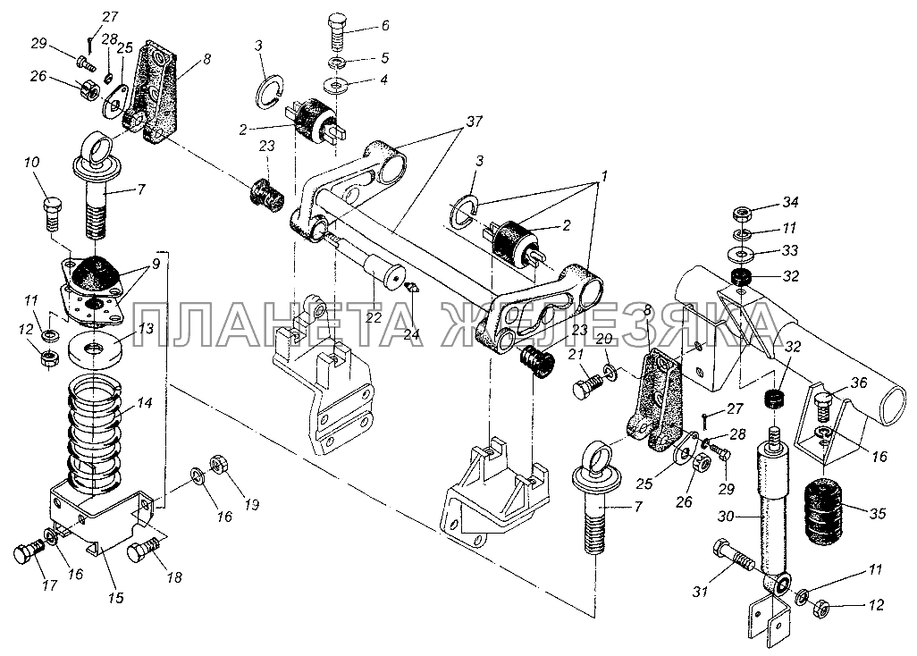 Переднее подрессоривание кабины МАЗ-64226